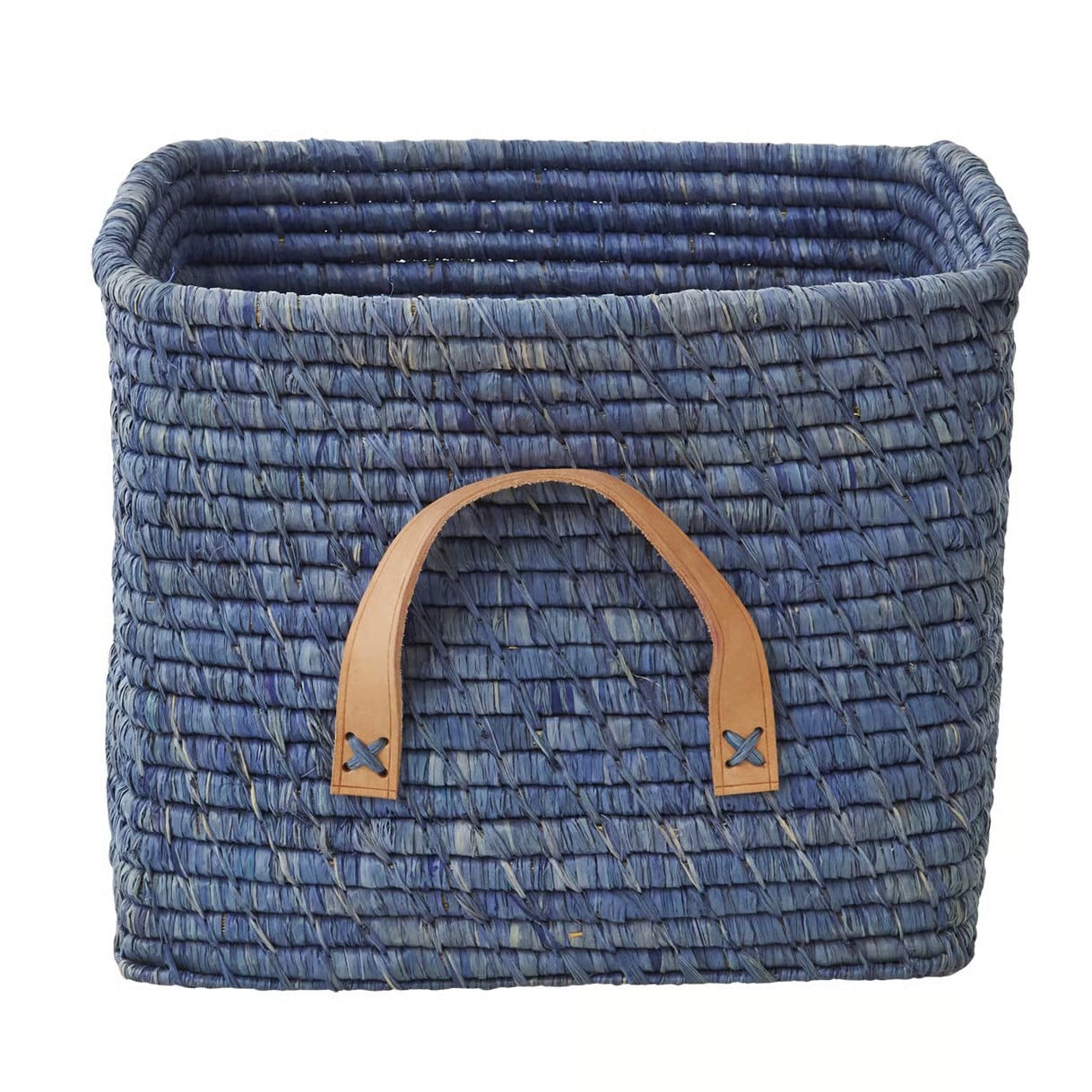 RICE opbergmand van blauw raffia met open weefsel