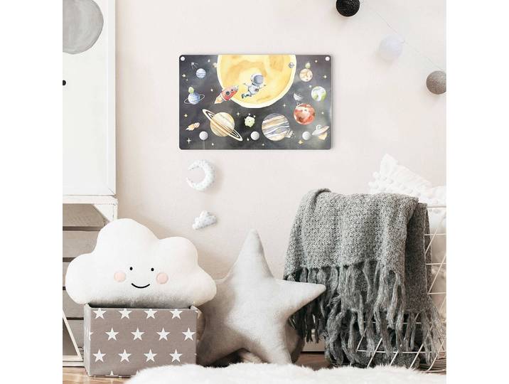 Patère enfants Système solaire 40 x 25 x 1cm Multicolore