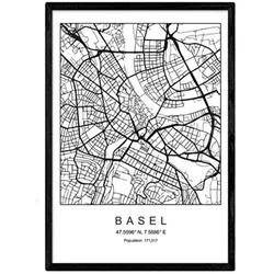 POSTER Basel Stadtkarte – Nordisch A4 Schwarzer Rahmen