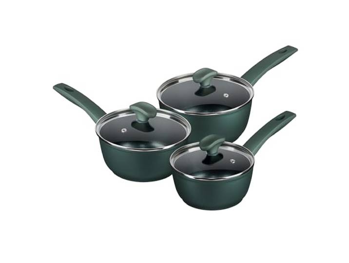 Prestige Umweltfreundliches, ungiftiges Antihaft-Kochtopf-Set mit Deckel, 3-teilig (16 cm, 18 cm, 20 cm), Beschichtung auf Pflanzenbasis, ungiftig, hergestellt in Italien, Grün