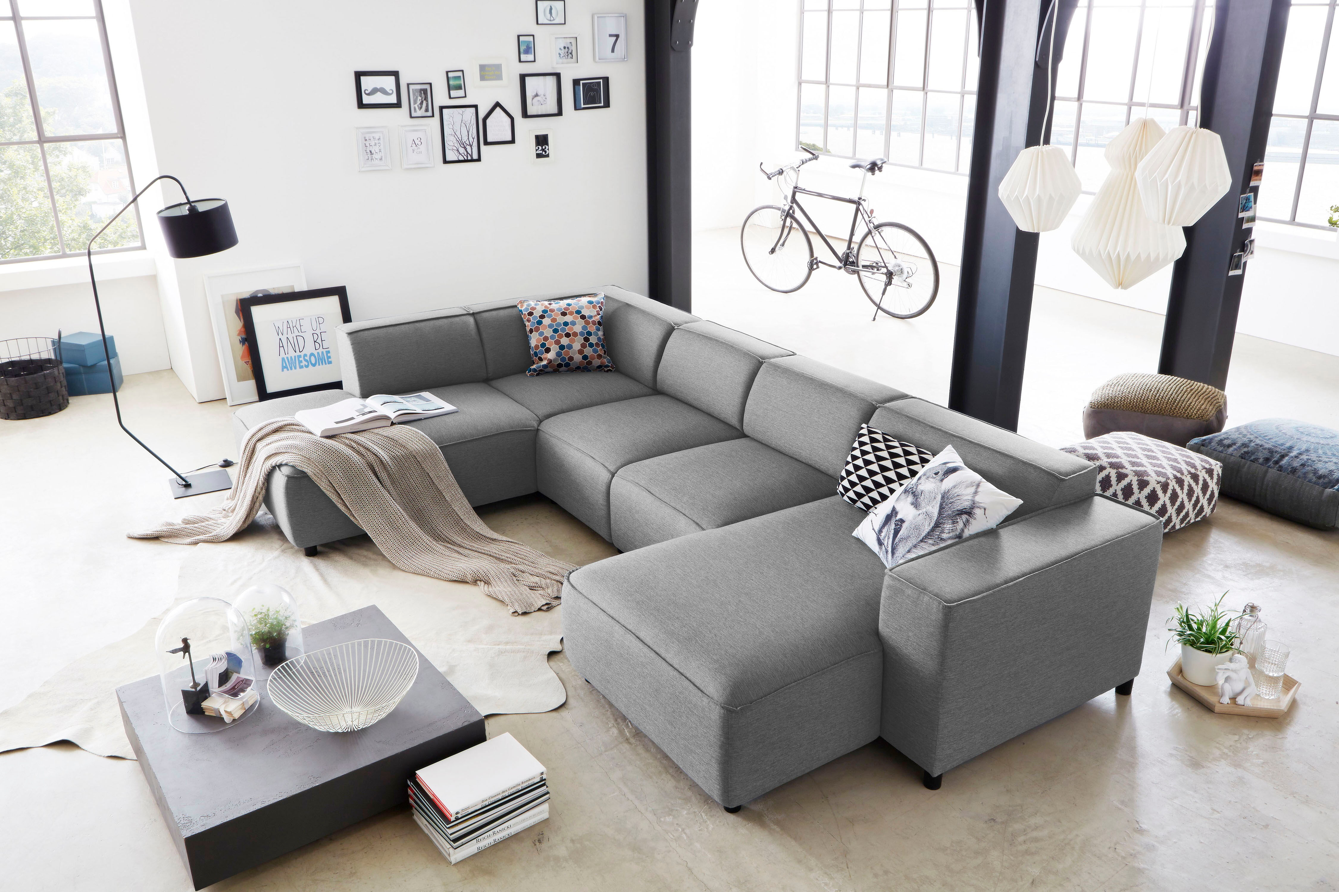 Wohnlandschaft GOODPRODUCT "Bulky U-Form", grau, B:324cm T:195cm, Sofas, Wohnlandschaft, in U-Form und XXL Sitzfläche, modular aufgebaut grau B/H/T: 324cm x 195cm, Feinstruktur, langer Schenkel links