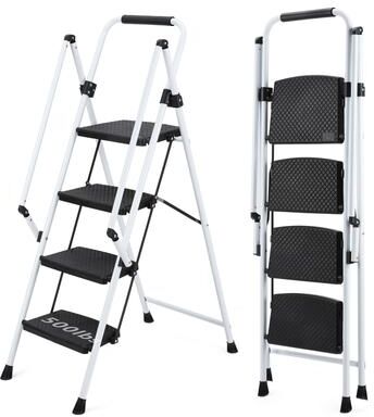 Kodotan sofa Four-Step Ladder,Light Folding Four-Step Stool,Wide Anti-Skid Pedal And Safety Handle,Strong Steel Ladder