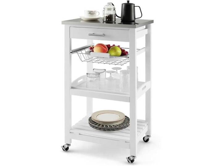 GIANTEX Desserte de Cuisine à Roulettes avec Tiroir+Panier+Plateau Amovible+Étage+Comptoir Chariot Service pour Salle à