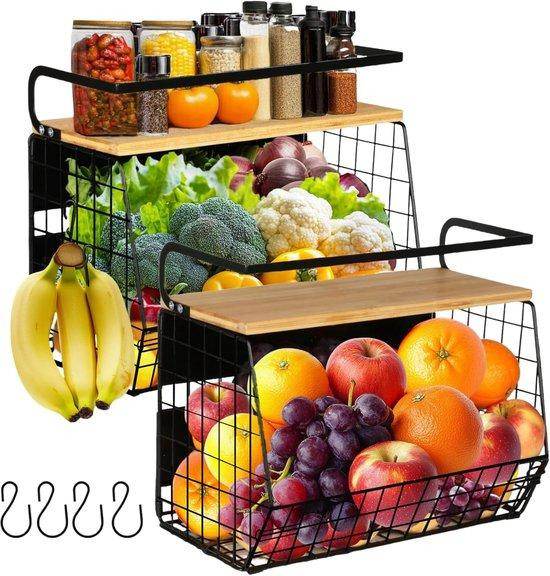 Famanu Magnetische fruitschaal set van 2 en kruidenrek koelkastorganizer zwart
