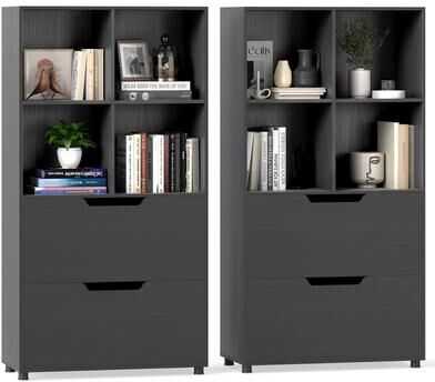 1/2PCS 51'' Tall Floor Bookshelf 4 Cube Bookcase with Drawers