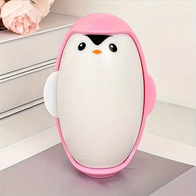 Discount Dollar Deals Cute Penguin Reusable Pet Hair Remover Roller, Washable, Strong Adhesion For Cat, Dog Fur, Portable Lint Brush pink