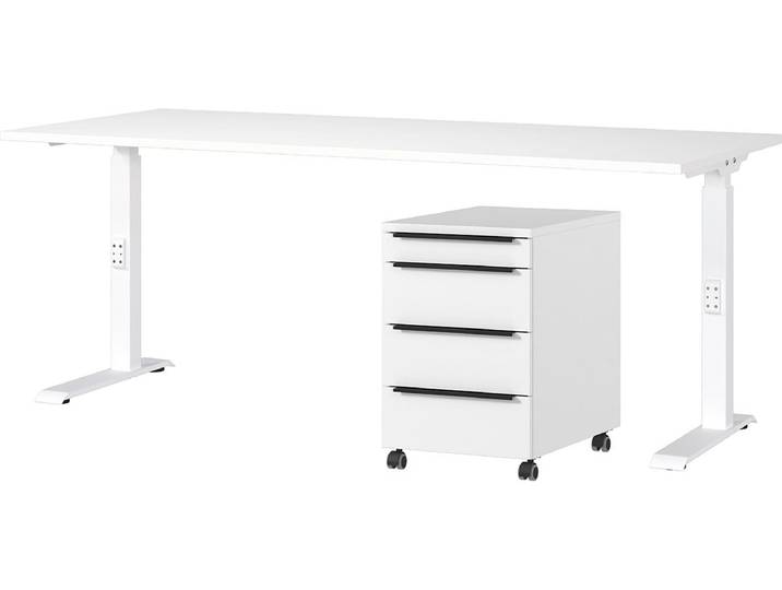 Büromöbel-Set GERMANIA Mailand , weiss (weiß), B:180cm, Holzwerkstoff, Metall, Arbeitsmöbel-Sets, Büromöbel-Set, inkl. Schreibtisch und Rollcontainer