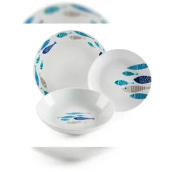 Excelsa Geschirrset 18-Teiliges North Sea Porzellan Weiß Und Blau