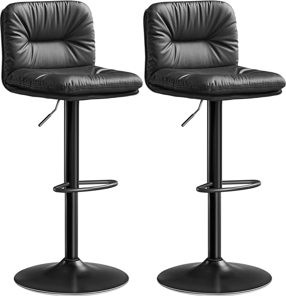 FurnStar Set van 2 Barkrukken met rugleuning - Zwart - Keukenstoelen