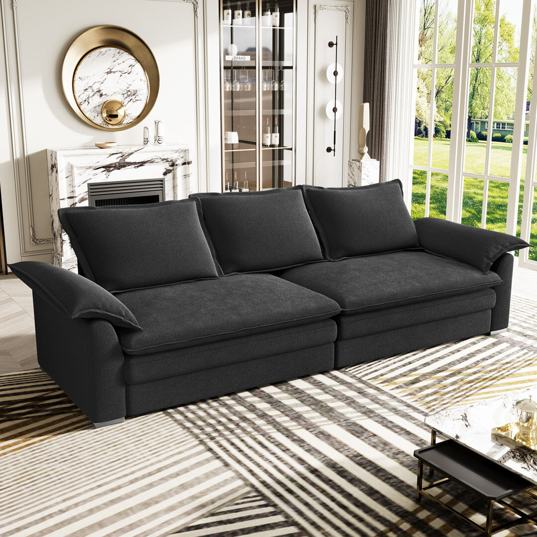 Latitude Run 4 Seater Chenille Sofa Black 88cm H X 265cm W X 86cm D