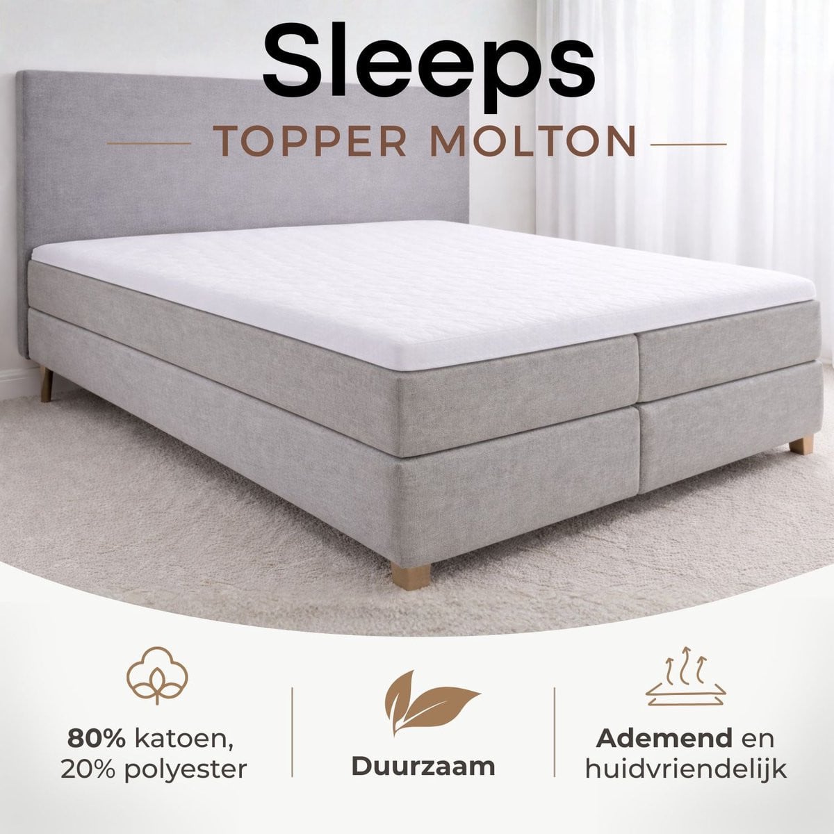 Sleeps Topper Molton Matrasbeschermer Hoeslaken Stretch 140x200 cm