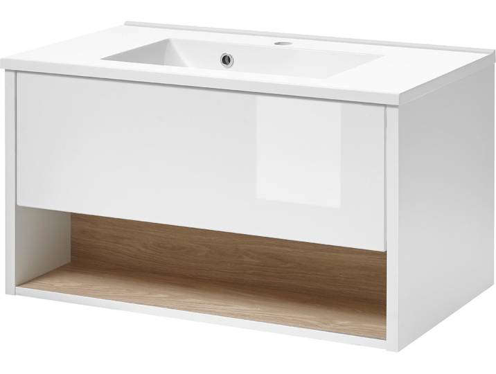 Waschtisch HOME AFFAIRE Studio Line, Waschtisch inkl. Waschbecken, modernes Design , weiss (weiß eiche), B:80cm T:47cm, Waschtische, Waschtisch, in zwei Farben verfügbar, ausreichend Stauraum