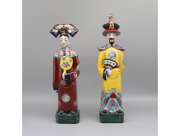 Statues en céramique d'empereurs et d'impératrices chinois de la dynastie Qing, accessoire de table, décoration d'intérieur