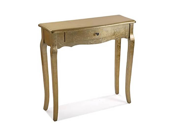 Versa Cagliari Schmales Möbelstück für den Eingangsbereich oder Flur, Moderner Konsolentisch, mit 1 Schublade, Maßnahmen (H x L x B) 80 x 30 x 80 cm, Holz, Farbe: Golden