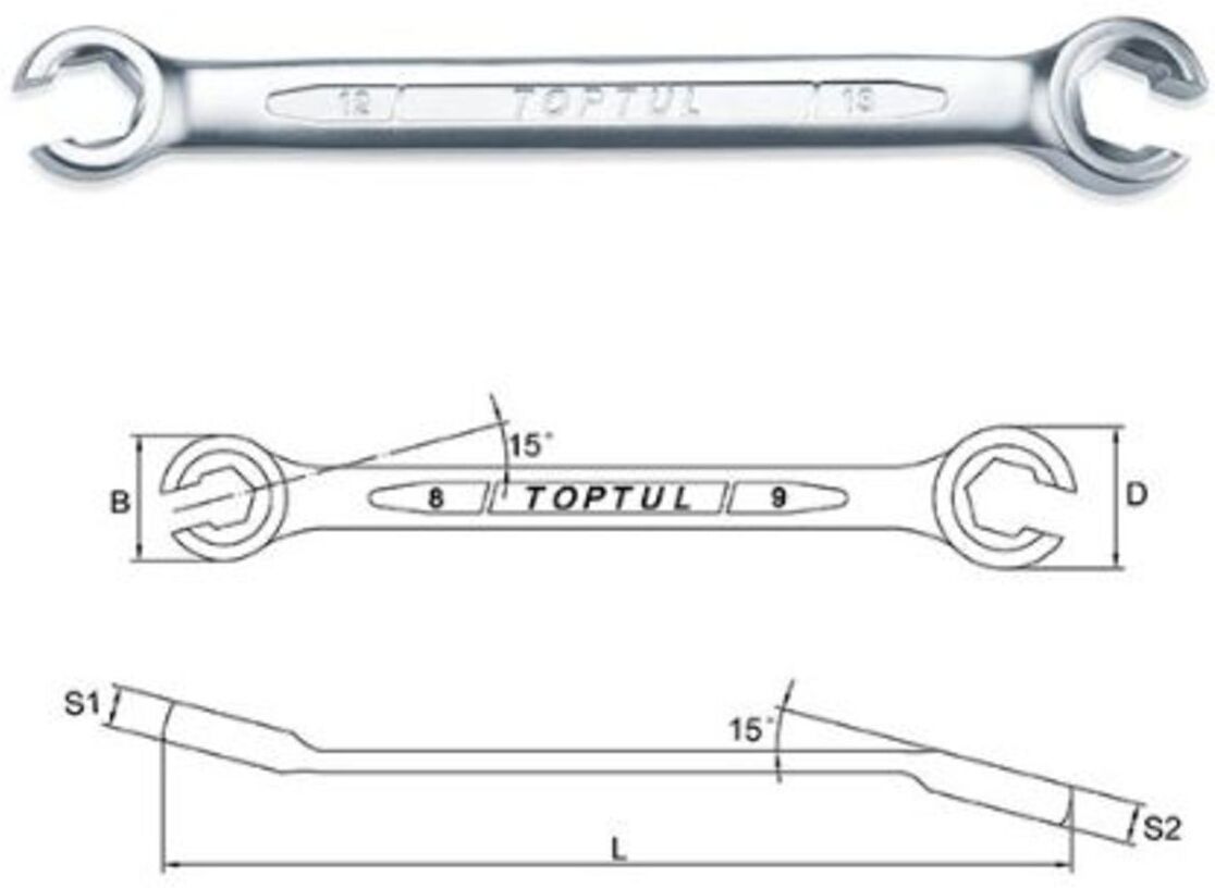 Ringschlüssel TOPTUL 10x12 mm beidseitig offen 6-kant