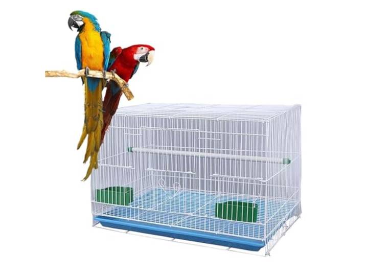 XYIANG Großer faltbarer Vogelkäfig für Papageien, Kanarienvögel, Viewing, Zucht, rostfrei, Metall, Haustier-Vogelkäfig, Nest, Dekoration mit Tablett, Futterstation, Spielständer, Balken (Blau, 60 x 40