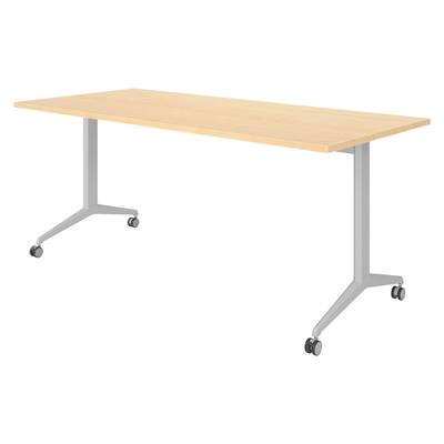 bümö Seminartisch klappbar fahrbar 180x80 cm Ahorn, Gestell silber - Klapptisch staffelbar, mit vier Doppelrollen Büro Schulungstisch