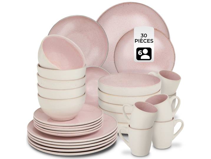 Set de vaisselle MARE en faïence pour 6 personnes - 30 pièces, rose