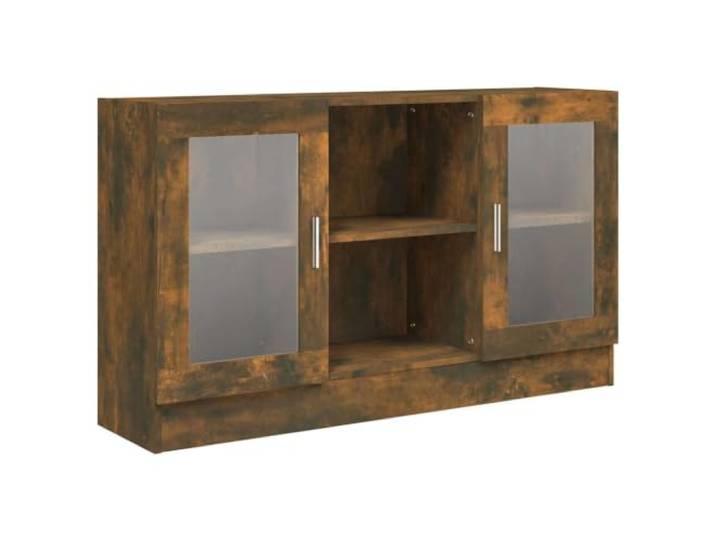 Kaorsrow Vitrinenschrank Räuchereiche 120x30,5x70 cm Sideboard Stilvolle Anrichte mit Glastüren für Wohnzimmer und Flur, bietet viel Stauraum für Geschirr und Dekoration.