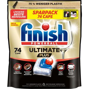 finish Spülmaschinentabs Calgonit Ultimate Plus, All in 1, PowerBall, kraftvolle Reinigung, Sparpack, 74 Tabs