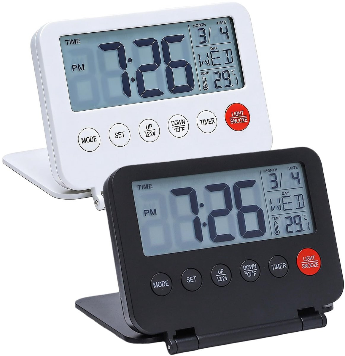 Dailygoods Reiswekker Compact met LCD Display, Kalender en Temperatuurweergave