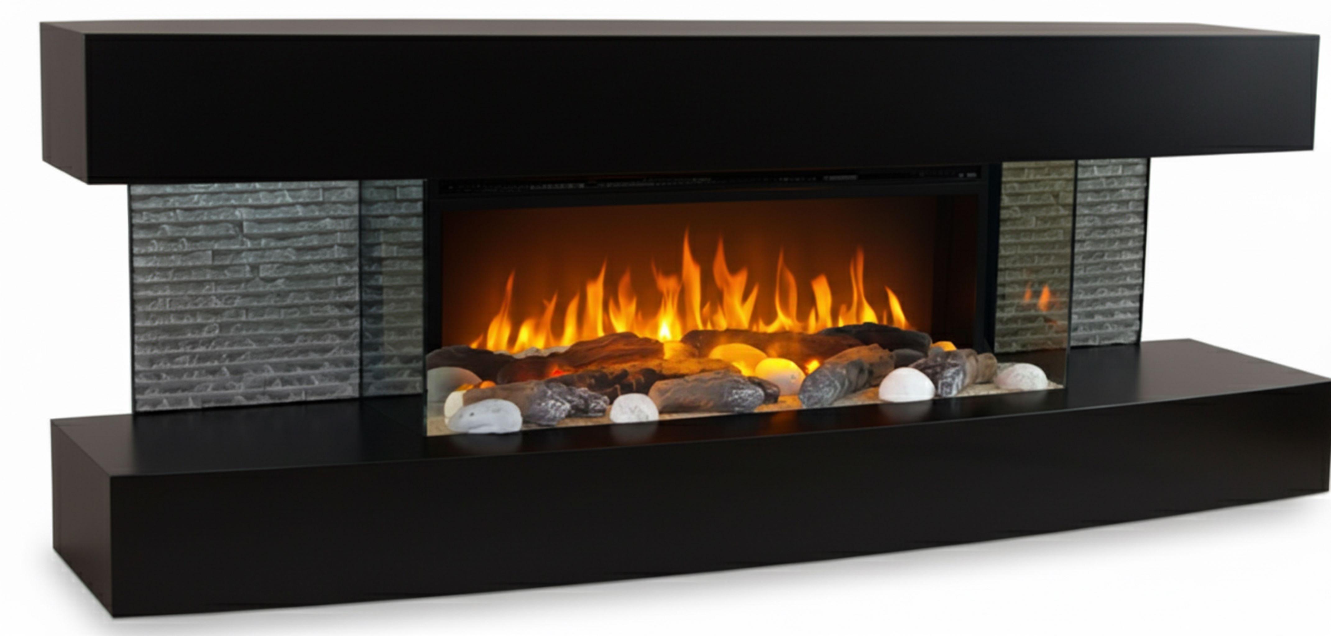CHEMIN'ARTE - Elektrischer Wandkamin Lounge Schwarz 120 cm LED-Flammeneffekt, programmierbare Heizung, Fernbedienung