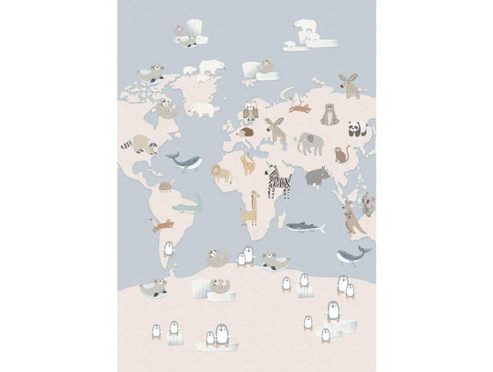 Lindorug Kinderteppich Living Zoonia, Creme, Mehrfarbig, Pastellblau, Weltkarte, rechteckig, 160x230 cm, Oeko-Tex® Standard 100, für Fußbodenheizung geeignet, rutschfest, in verschiedenen Größen erhältlich, wasserabweisend, schmutzabweisend, Hausstauballergiker feuchtraumgeeignet, stuhlrollengeeignet, waschbar, pflegeleicht, strapazierfähig, reißfest, rutschfeste Unterfläche, vegan, Teppiche & Böden, Teppiche, Waschbare Teppiche