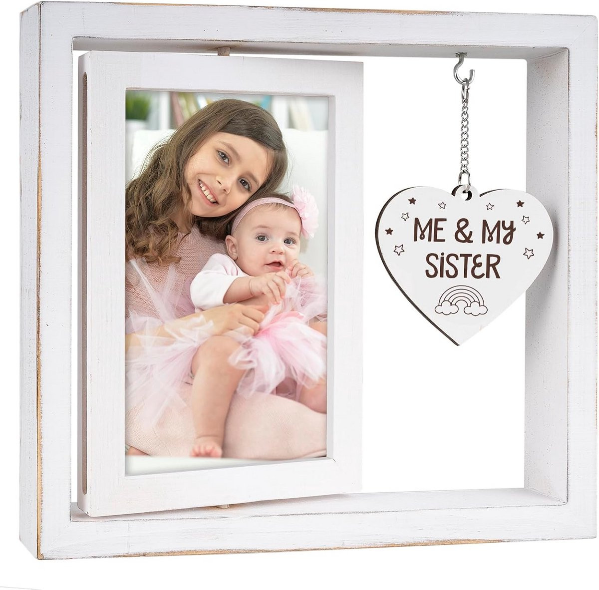 Roterend fotolijstje voor zussen - Vintage kamerdecoratie - 10x15 cm