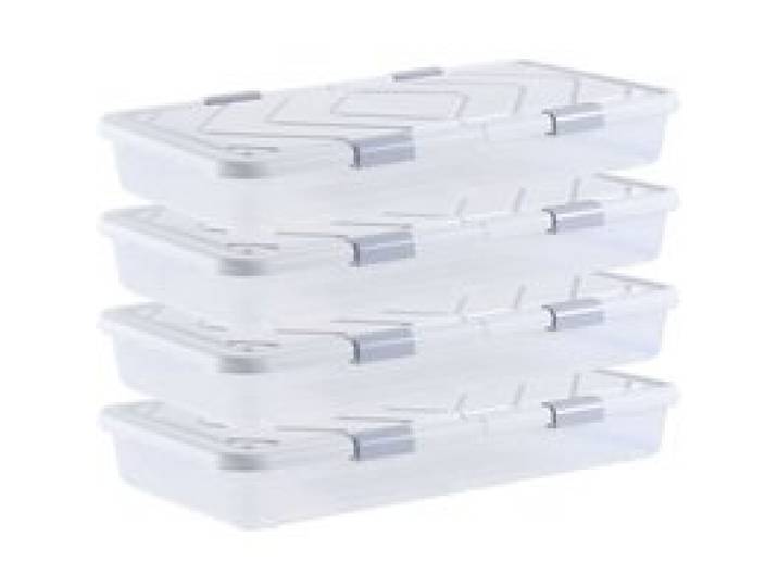 VEVOR Unterbettkommode Unterbettaufbewahrungsbox 4 Stk. Rollbar (805 x 396 x 175 mm) Unterbettbehälter mit Deckel & grauem Riegel, Aufbewahrungsbox Organizer für Kleidung Schuhe Decken Schlafzimmer