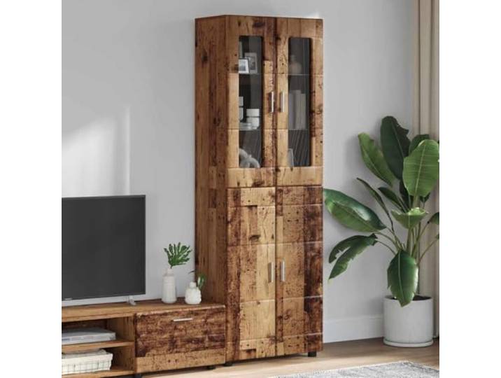 HKQWPBF Highboard Florin 60 x 35 x 182 cm Altholz Holzwerkstoff Schrank Modernes Design, matte Oberfläche, klare Linien, vielseitig einsetzbar, langlebig, stabil, einfache Reinigung