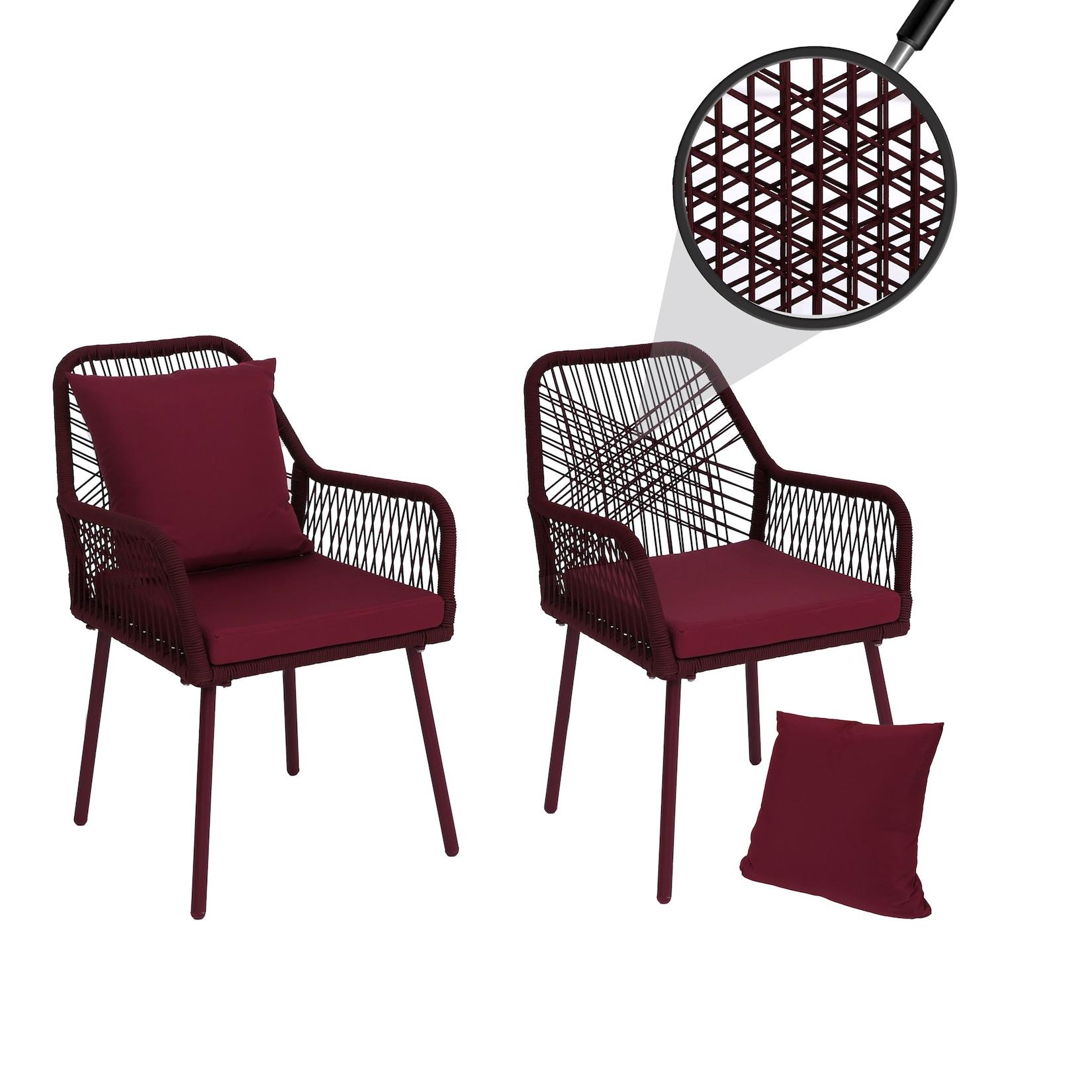 2er-Set Gartenstuhl MCW-O12, Outdoor Sitz-/Rückenpolster Aluminium Seilgeflecht Rope ~ bordeaux, Bezug bordeaux