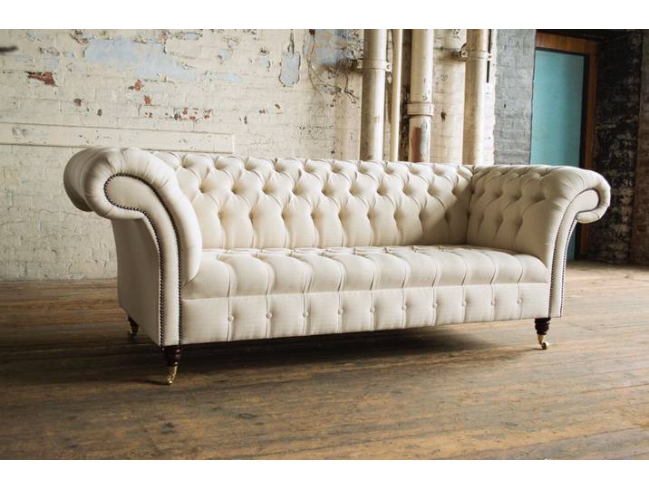 JVmoebel Chesterfield-Sofa Beige Chesterfield Sofa aus hochwertigem Samtvelours, handgefertigt, Packung, Made in Europa