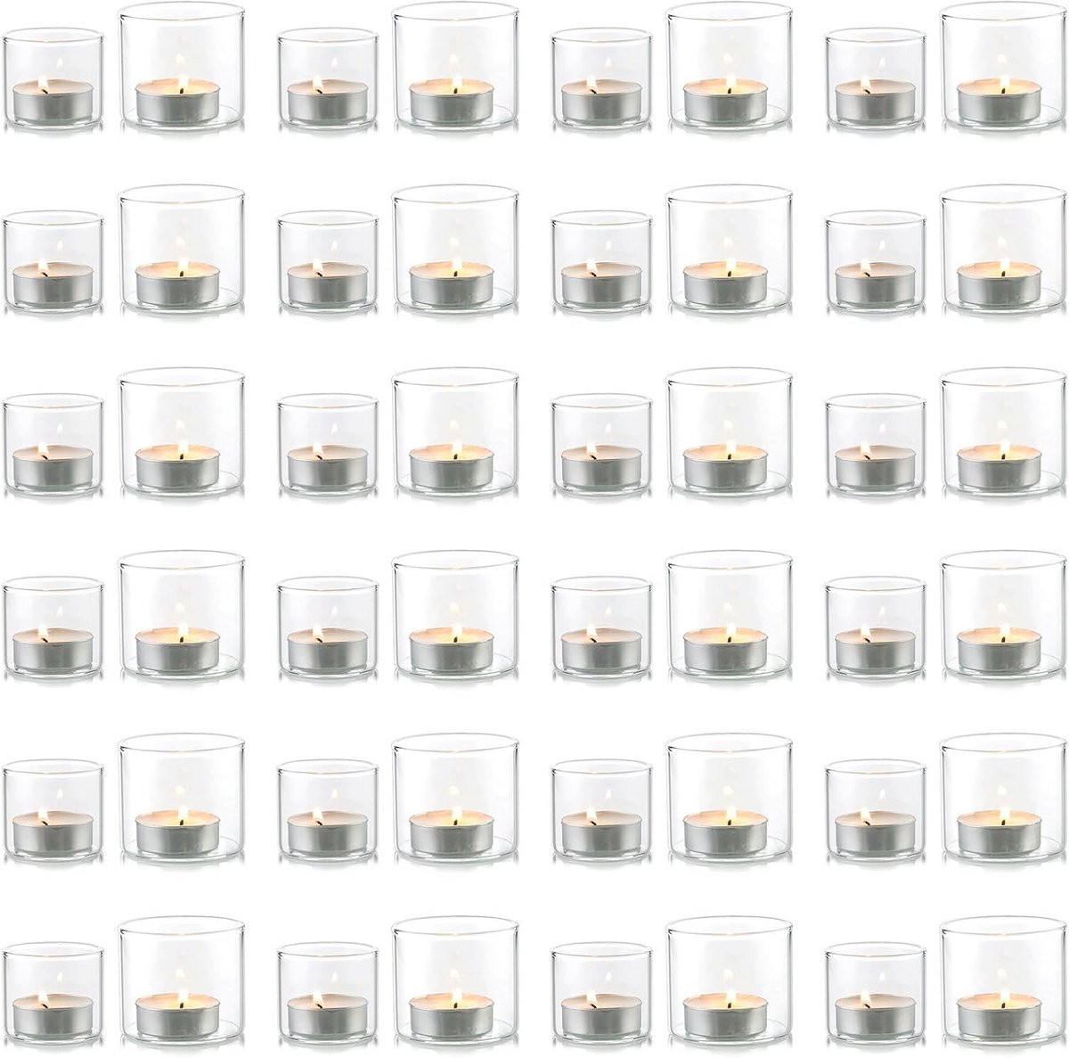 Set van 48 glazen mini votieve theelichthouders voor tafeldecoratie