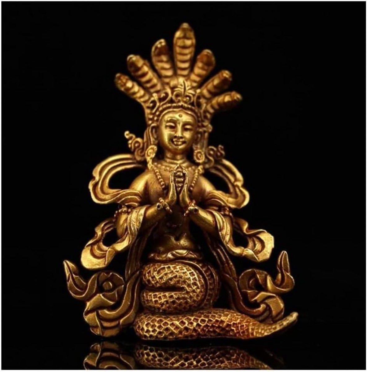 Koperen Boeddha Decoratie - Antiek Goudkleurig Brons - 9 x 6 cm