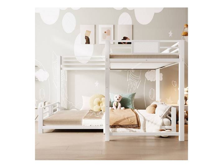 OKWISH Etagenbett Doppelbett Kinderbett (L-förmiges Metall-Etagenbett– platzsparend, 1-St., 90x200/140x200)