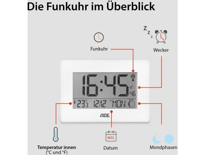 Wecker ADE Weiss Kunststoff/Holz B 22.9 cm - Wecker