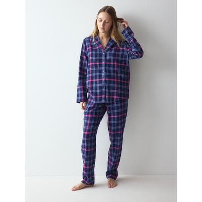 Schlafanzug TRIUMPH "Boyfriend PW 01 X Checks", Damen, Gr. 42, Flanell, blau (light combination blau), Flanell, Obermaterial: 100% Baumwolle, lang, tiefer V-Ausschnitt, Homewear-Sets Schlafanzug, bequem und stilvoll