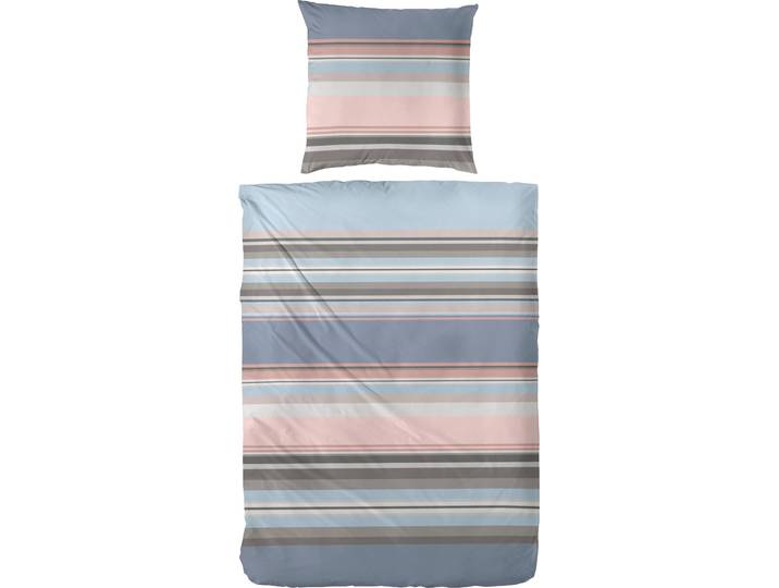 Bettwäsche PRIMERA Cleanstripe , blau (blau, rosa), B/L: 135cm x 200cm, 1 Stk., 1 Stk., Flanell, B/L: 80cm x 80cm, 2 Stk., Flanell, Obermaterial: 100% Baumwolle, Bettwäsche, Bettwäsche, mit herbstlichen Farben, aus Edelflanell
