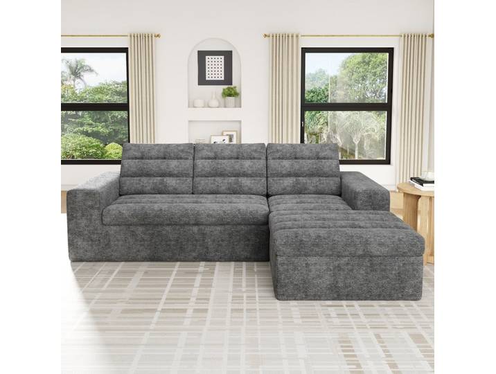 OKWISH Schlafsofa Modulares Kombinationssofa als L- oder U-Form, rahmenlose Vollschaum-Konstruktion, ohne Montage 1 Teile, Hellgrau, 253x161x89cm, Chenille