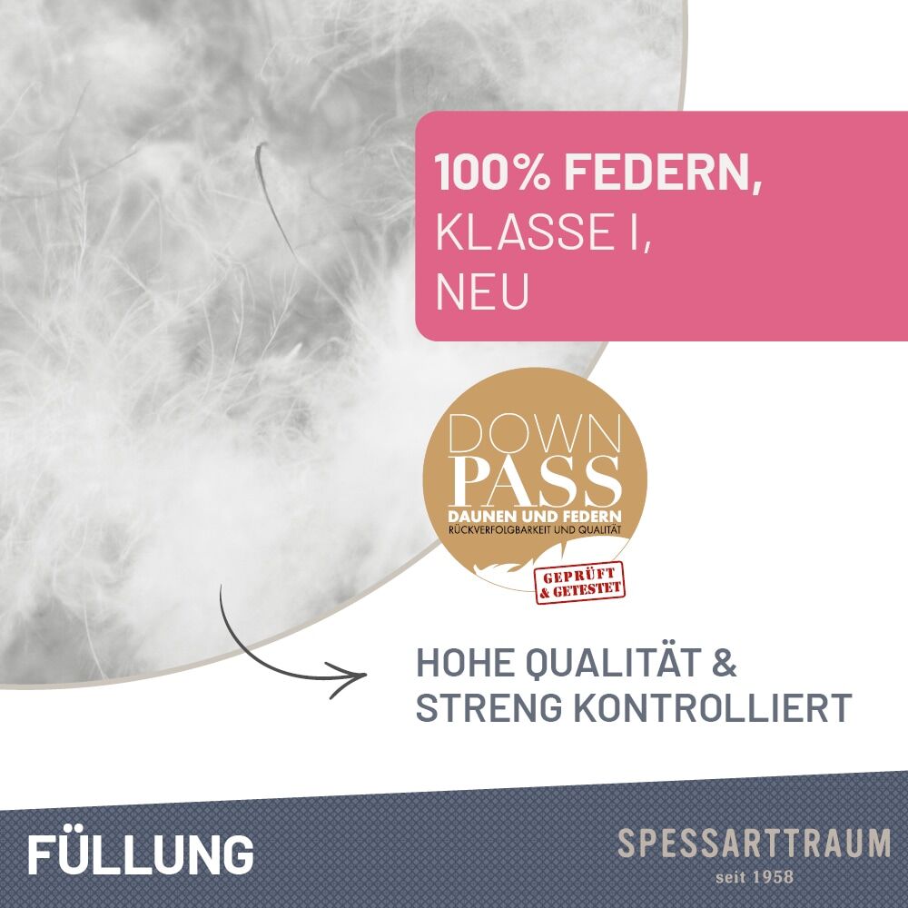 Federkissen SPESSARTTRAUM "FIRST CLASS, Kopfkissen 1-tlg. oder 2-tlg. 40x80 oder 80x80 cm", weiss (weiß), B:40cm L:80cm, Bezug: 100% Baumwolle. Füllung: 100% Federn, Kopfkissen, Federkissen, hergestellt in Deutschland, allergikerfreundlich, im Set günstig