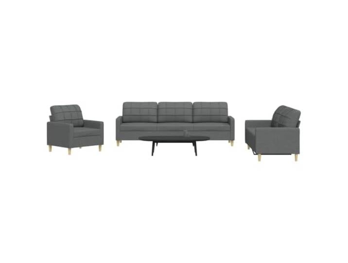 HEFZGDB 3-TLG. Sofagarnitur Dunkelgrau Stoff Sofa Set Wohnzimmer Polstergarnitur mit Metallrahmen, Weiches Strapazierfähiges Polyestergewebe, Dick Gepolsterte Sitzflächen