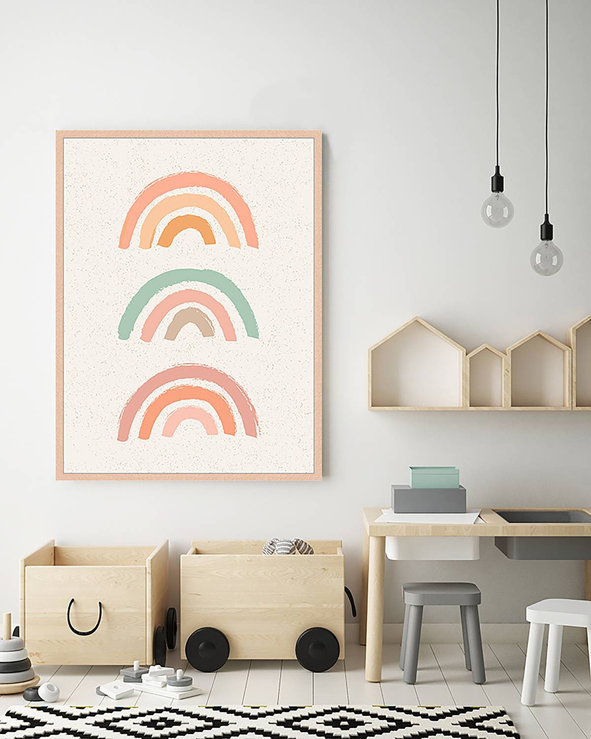 home24 Abstracte wanddecoratie The Rainbows, Meerdere kleuren, 63 x 83 cm