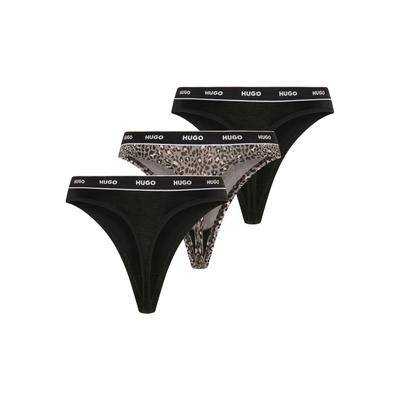 String HUGO UNDERWEAR "TRIPLET THONG DESIGN", Damen, Gr. M, 3 Stk., Jersey, schwarz (open grau 070), Jersey, Obermaterial: 95% Baumwolle, 5% Elasthan, Unterhosen String, wiederholendes Logo am Bund