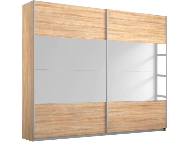 Schwebetürenschrank RAUCH Quadra , braun (struktureichefarben hell, spiegel), B:226cm H:210cm T:62cm, Holzwerkstoff, Schränke, Schwebetürenschrank, inkl. Wäscheeinteilung und zusätzlichen Einlegeböden