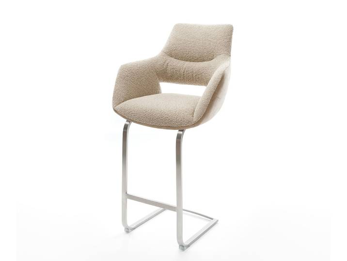Barstuhl Yago-Flex Materialmix Mikrofaser Schlamm / Bouclé Schlamm Freischwinger flach Edelstahl Taschenfederkern, Barstühle