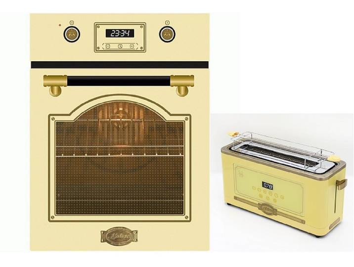 Kaiser Küchengeräte Backofen-Set EH 4796 ElfAD+T 4000 ElfEm, mit 1-fach-Teleskopauszug, Retro Backofen Einbaubackofen 45 cm+Retro-Toaster