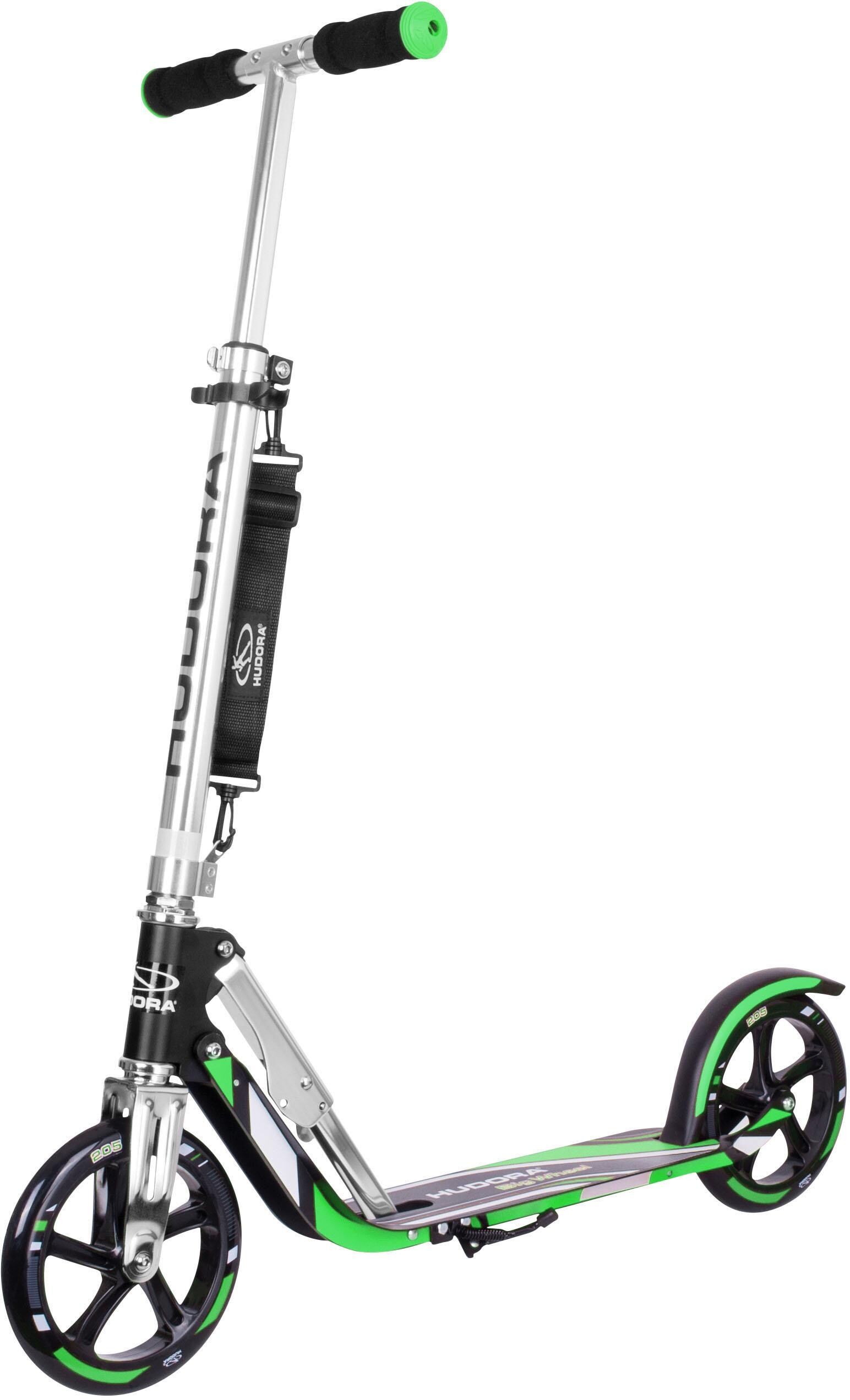 Scooter HUDORA "Big Wheel RX Pro 205", schwarz (schwarz, grün), RollerL:88cm, Scooter, L:88cm