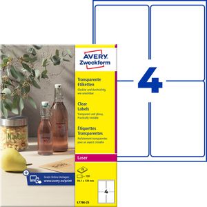 Zweckform Folienetiketten L7786-25, transparent, 99,1 x 139mm, wetterfest, 25 Blatt, 100 Stück