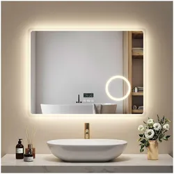 Emke, Spiegel, Badezimmerspiegel mit Beleuchtung 80*60cm, 3-fache Vergrößerung, Bluetooth-Audio, 3CCT(3000K-6500K) (80 x 60 cm)