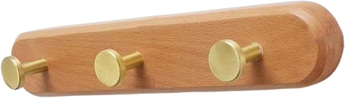 Houten wandkapstokhaken voor kleding en organisatie - Houtkleur - B/D/H: 29 x 8 x 8 cm